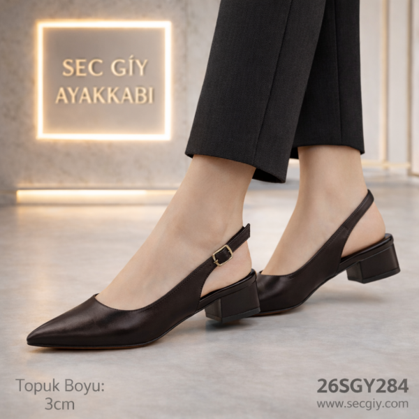 Kahve Slingback Kadın Ayakkabı 3 cm Topuklu – Sivri Burun Klasik Model