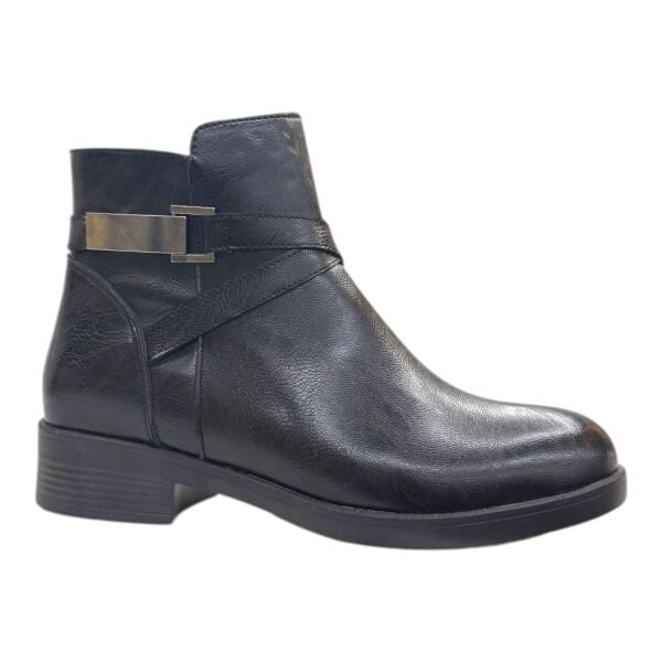 Siyah Şerit Tokalı Bilek Boy Kadın Günlük Bot – Alçak Topuk