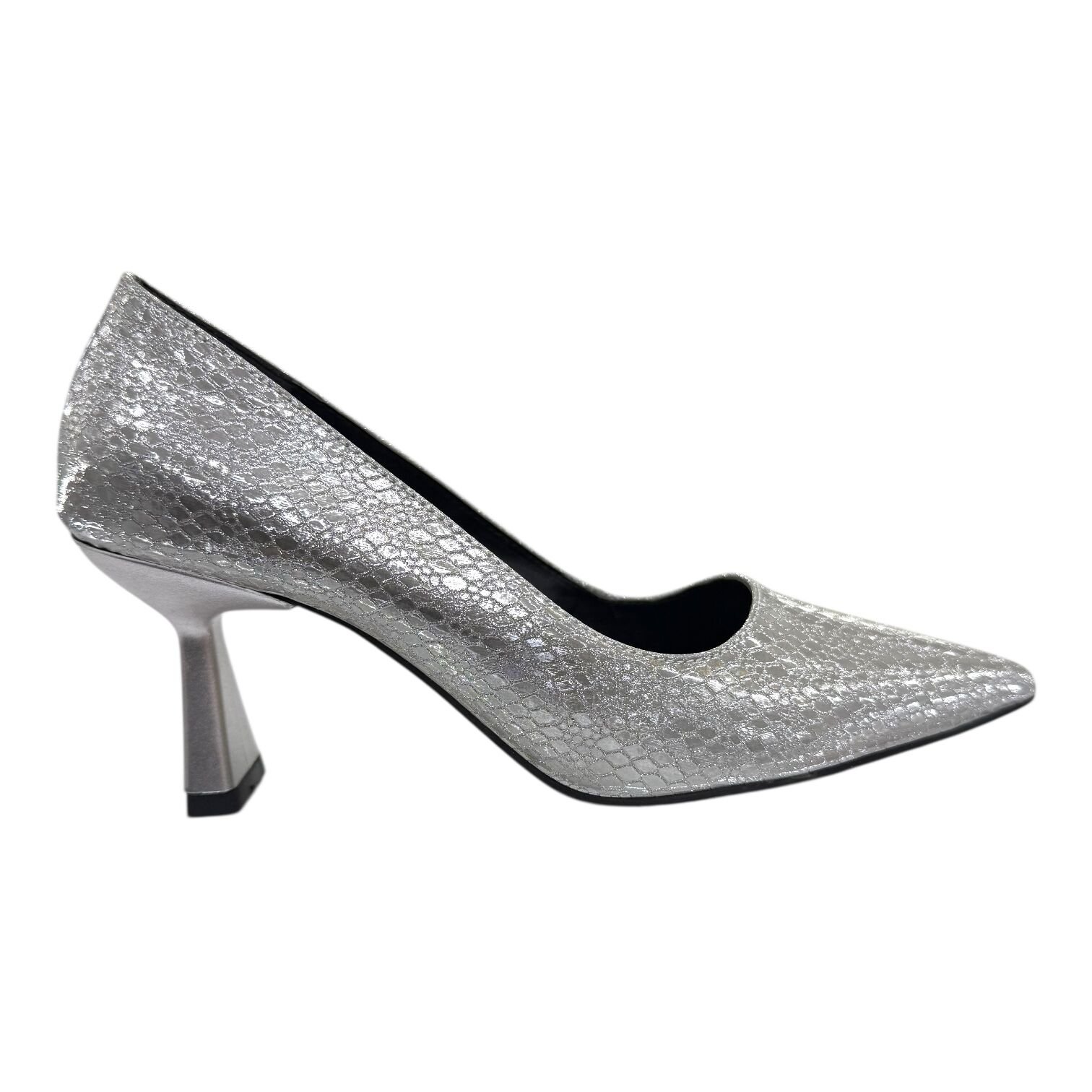 Gümüş Yılan Desenli Orta Topuklu Stiletto