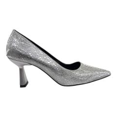 Gümüş Yılan Desenli Orta Topuklu Stiletto