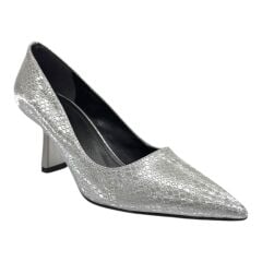 Gümüş Yılan Desenli Orta Topuklu Stiletto