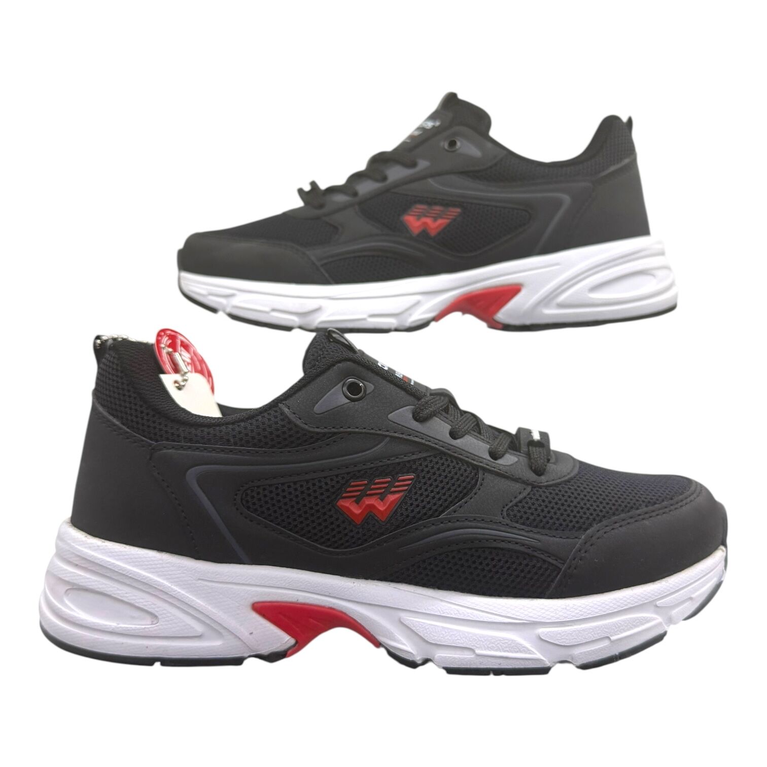 siyah üst + beyaz taban + kırmızı vurgu Spor ayakkabı