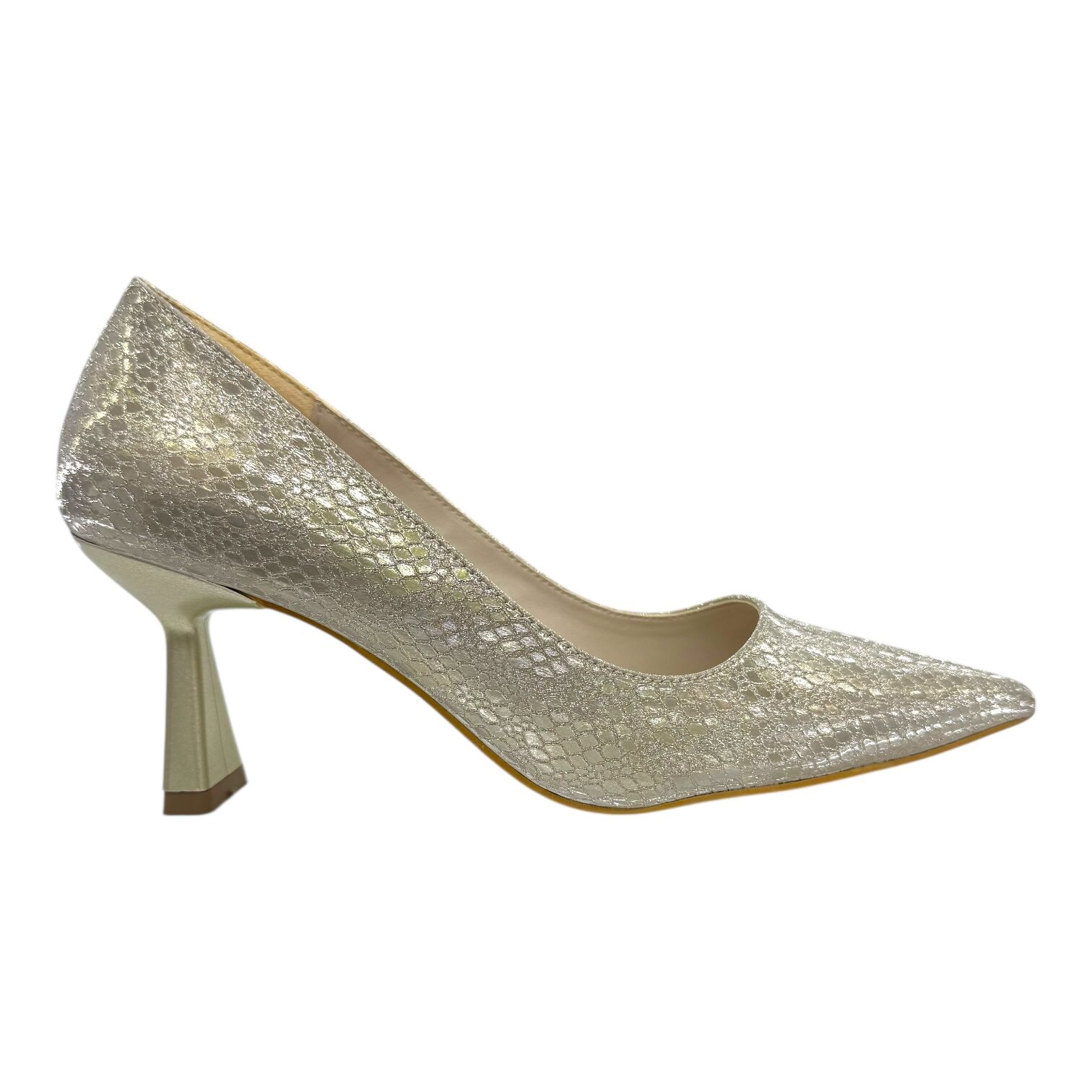 Gümüş Yılan Desenli Orta Topuklu Stiletto-Gold