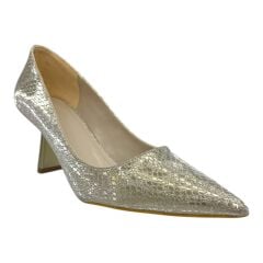 Gümüş Yılan Desenli Orta Topuklu Stiletto-Gold