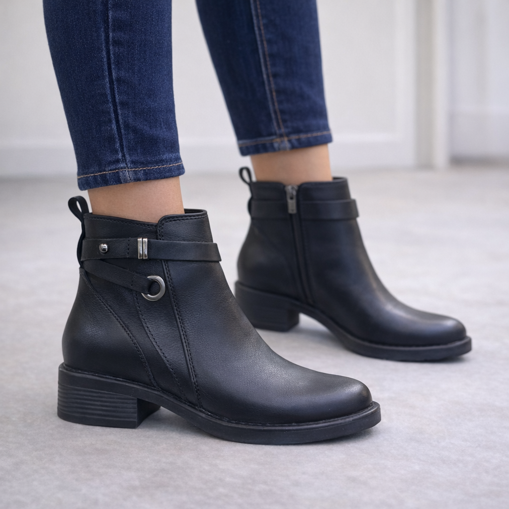 Siyah Halka Detaylı Bilek Boy Kadın Bot – Günlük & Rahat Model