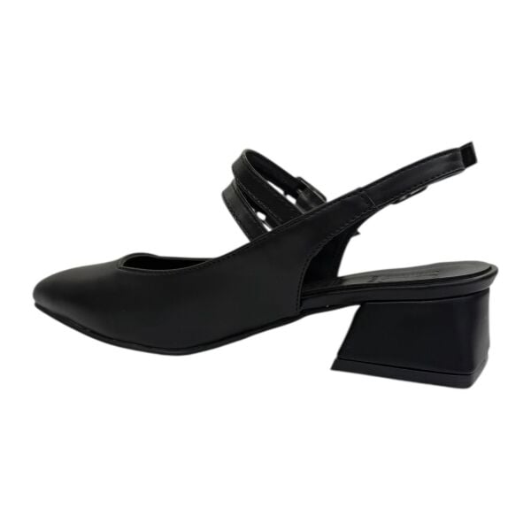 Çift Tokalı Kısa Topuklu Siyah Babet