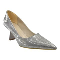Gümüş Yılan Desenli Orta Topuklu Stiletto-Gümüş