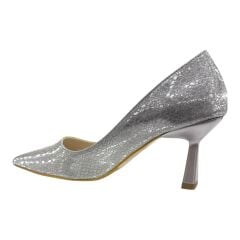 Gümüş Yılan Desenli Orta Topuklu Stiletto-Gümüş