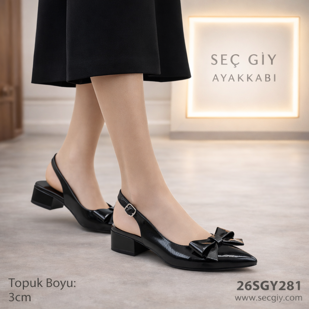 Siyah Kadın Ayakkabı 3 cm Topuklu Şık Babet