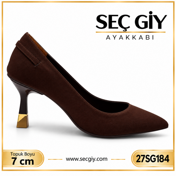 Acı Kahve Sivri Burun Tokalı Bayan Topuklu Ayakkabı 7 cm