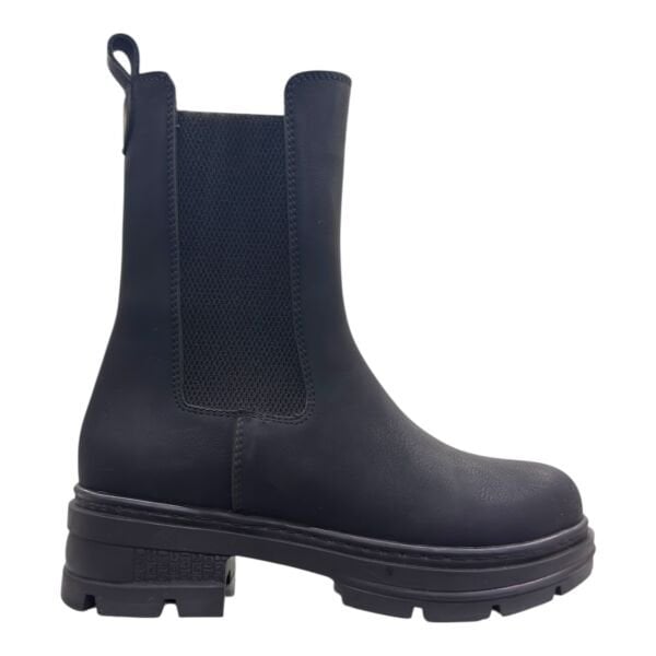 Siyah Lastikli Chelsea Kadın Bot – Kalın Taban, Dişli Kauçuk, Günlük & Trend