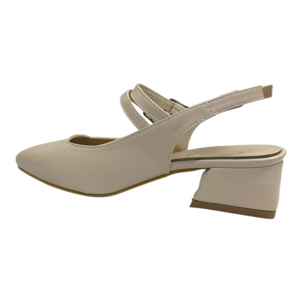 Çift Tokalı Krem Topuklu Babet