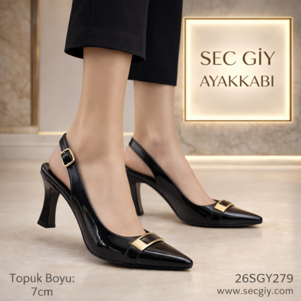 Siyah Kadın Topuklu Ayakkabı 7 cm Şık Model