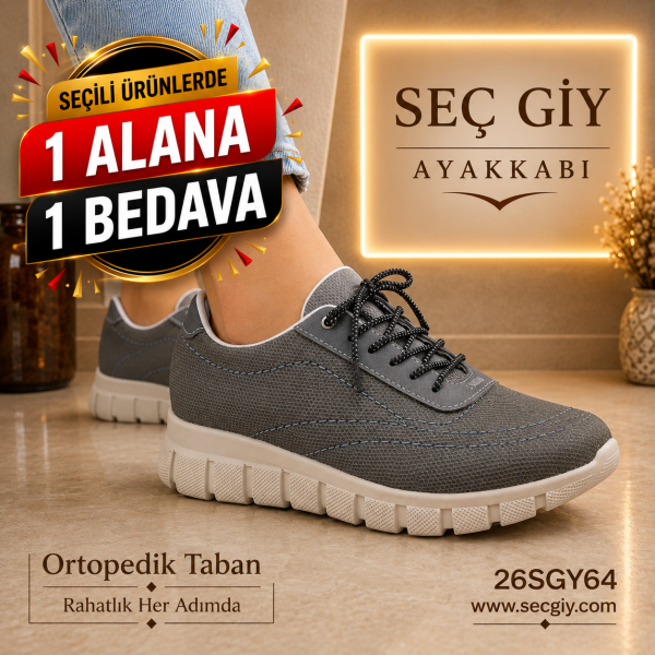 Ortopedik Tabanlı Gri Bayan Spor Ayakkabı – Hafif ve Günlük Konforlu Model