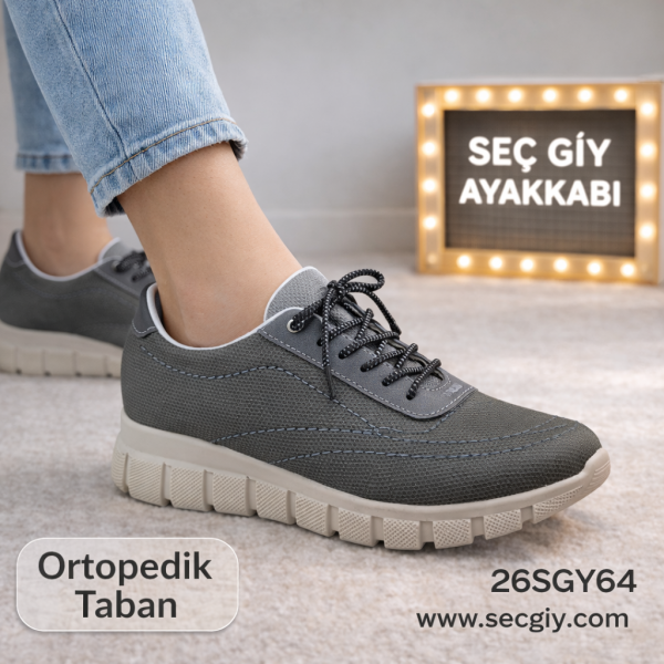 Ortopedik Tabanlı Gri Bayan Spor Ayakkabı – Hafif ve Günlük Konforlu Model