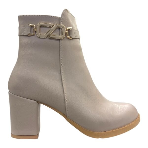 Krem Gold Tokalı Topuklu Kadın Bot | Blok Topuk – Şık & Günlük Kombin