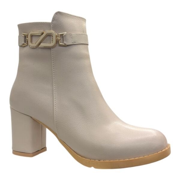 Krem Gold Tokalı Topuklu Kadın Bot | Blok Topuk – Şık & Günlük Kombin