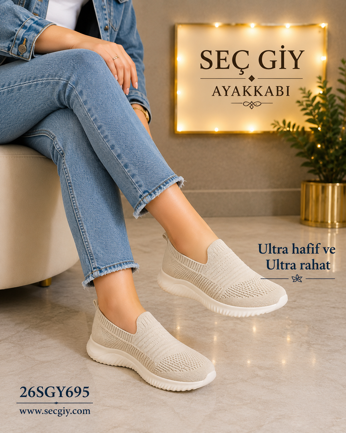 Bej Triko Kadın Spor Ayakkabı – Ultra Hafif ve Ultra Rahat Günlük Sneaker