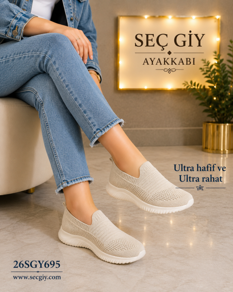 Bej Triko Kadın Spor Ayakkabı – Ultra Hafif ve Ultra Rahat Günlük Sneaker