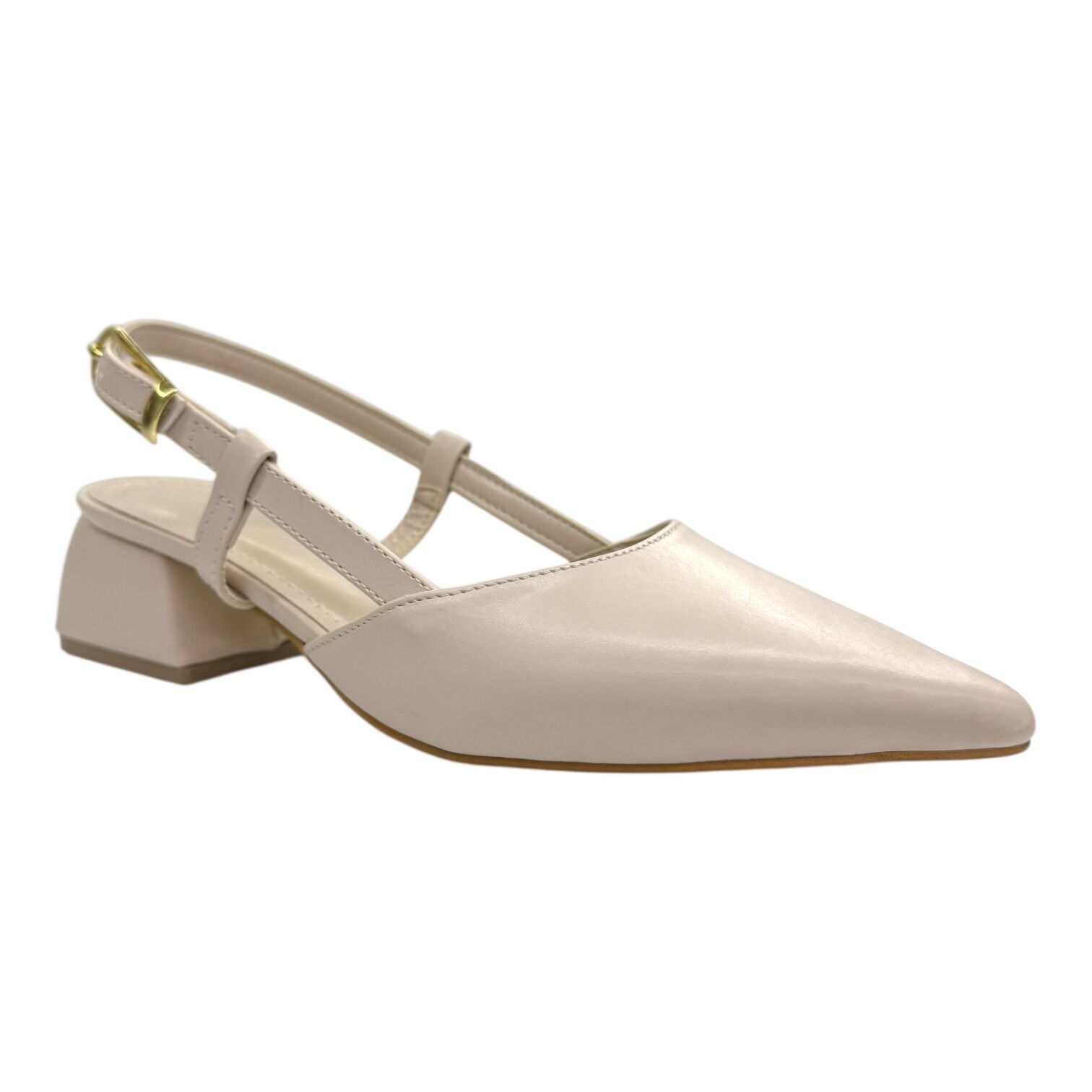 Arka Bantlı Kısa Topuklu Krem Ayakkabı