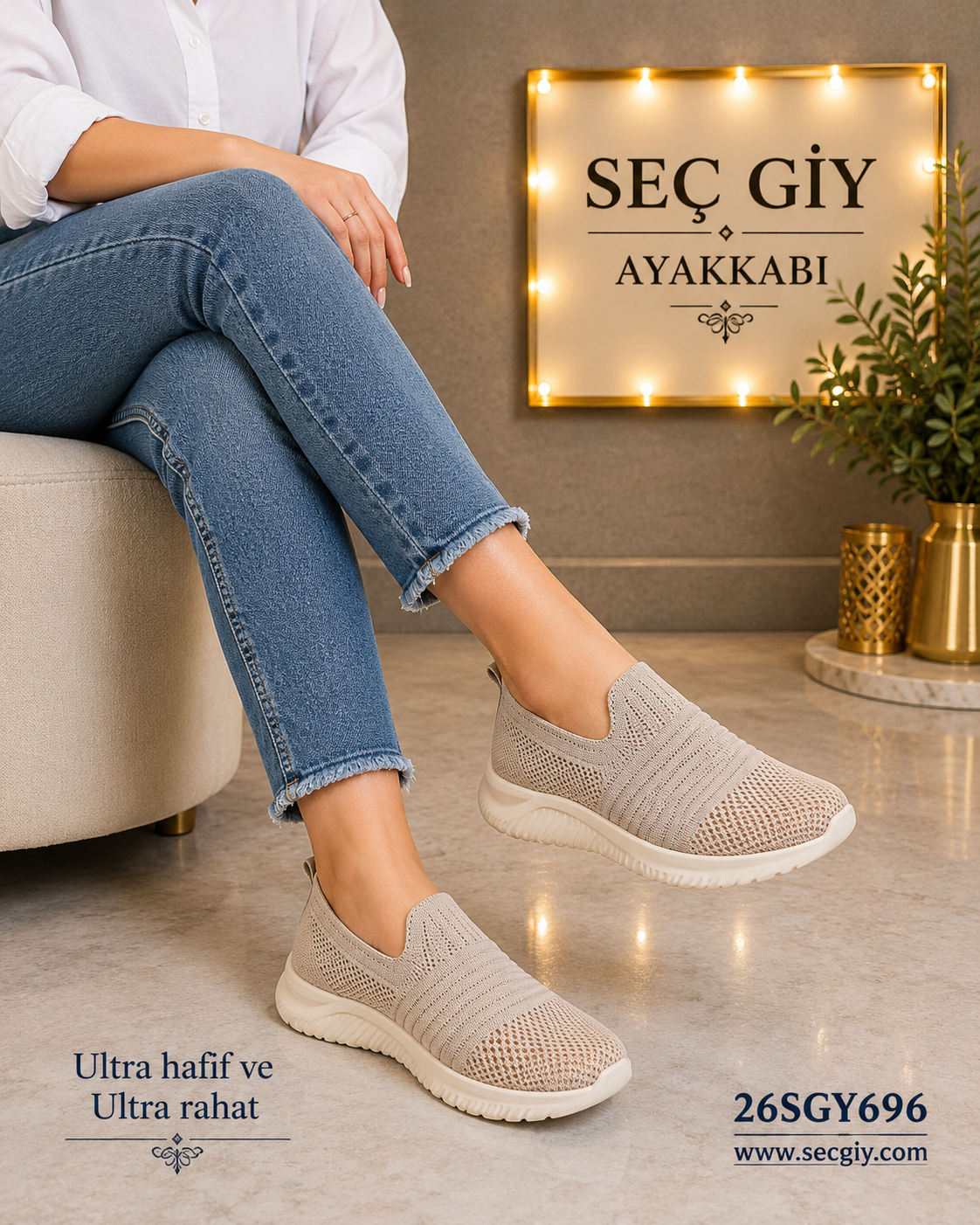 Bej Triko Kadın Spor Ayakkabı – Ultra Hafif Rahat Günlük Sneaker