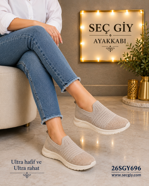 Bej Triko Kadın Spor Ayakkabı – Ultra Hafif Rahat Günlük Sneaker