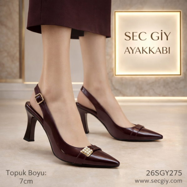 Bordo Kadın Topuklu Ayakkabı 7 cm Şık Model