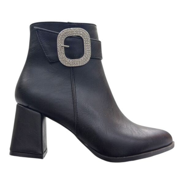 Siyah Işıltılı Taş Tokalı Topuklu Kadın Bot | Blok Topuk – Şık & Modern