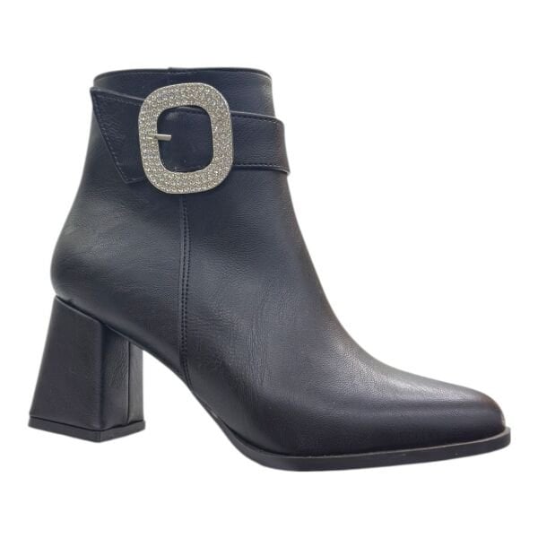 Siyah Işıltılı Taş Tokalı Topuklu Kadın Bot | Blok Topuk – Şık & Modern