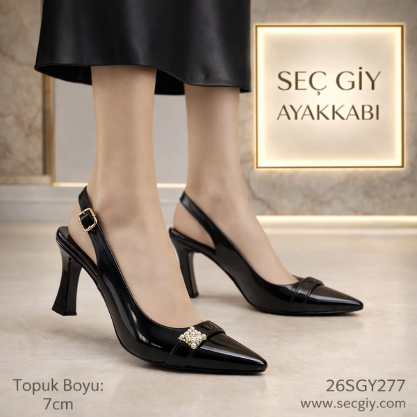 Siyah Kadın Topuklu Ayakkabı 7 cm Zarif Model
