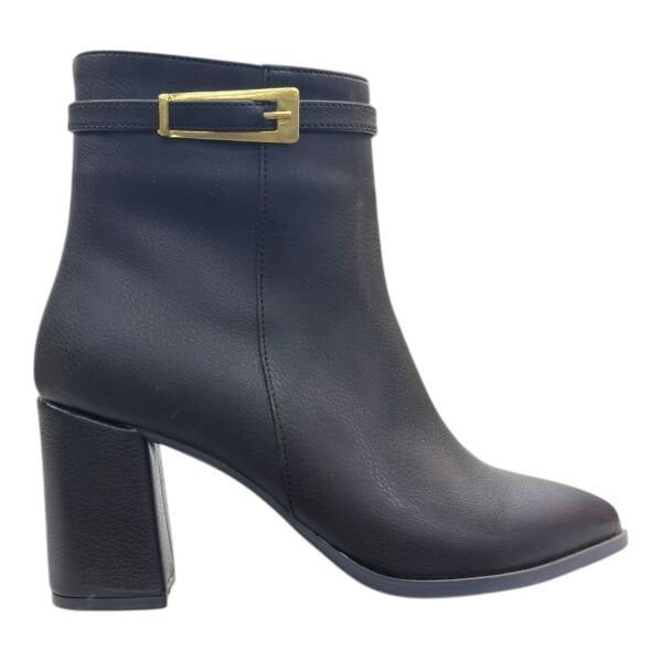 Siyah Altın Tokalı Topuklu Kadın Bot | Blok Topuk – Şık & Modern Kışlık Model