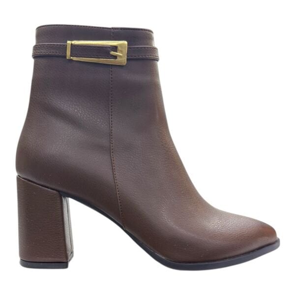 Kahverengi Altın Tokalı Topuklu Kadın Bot | Blok Topuk – Şık Kışlık Model