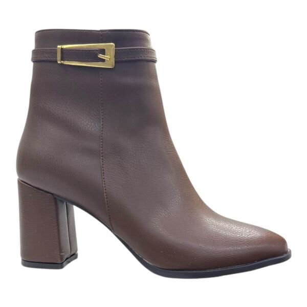 Kahverengi Altın Tokalı Topuklu Kadın Bot | Blok Topuk – Şık Kışlık Model