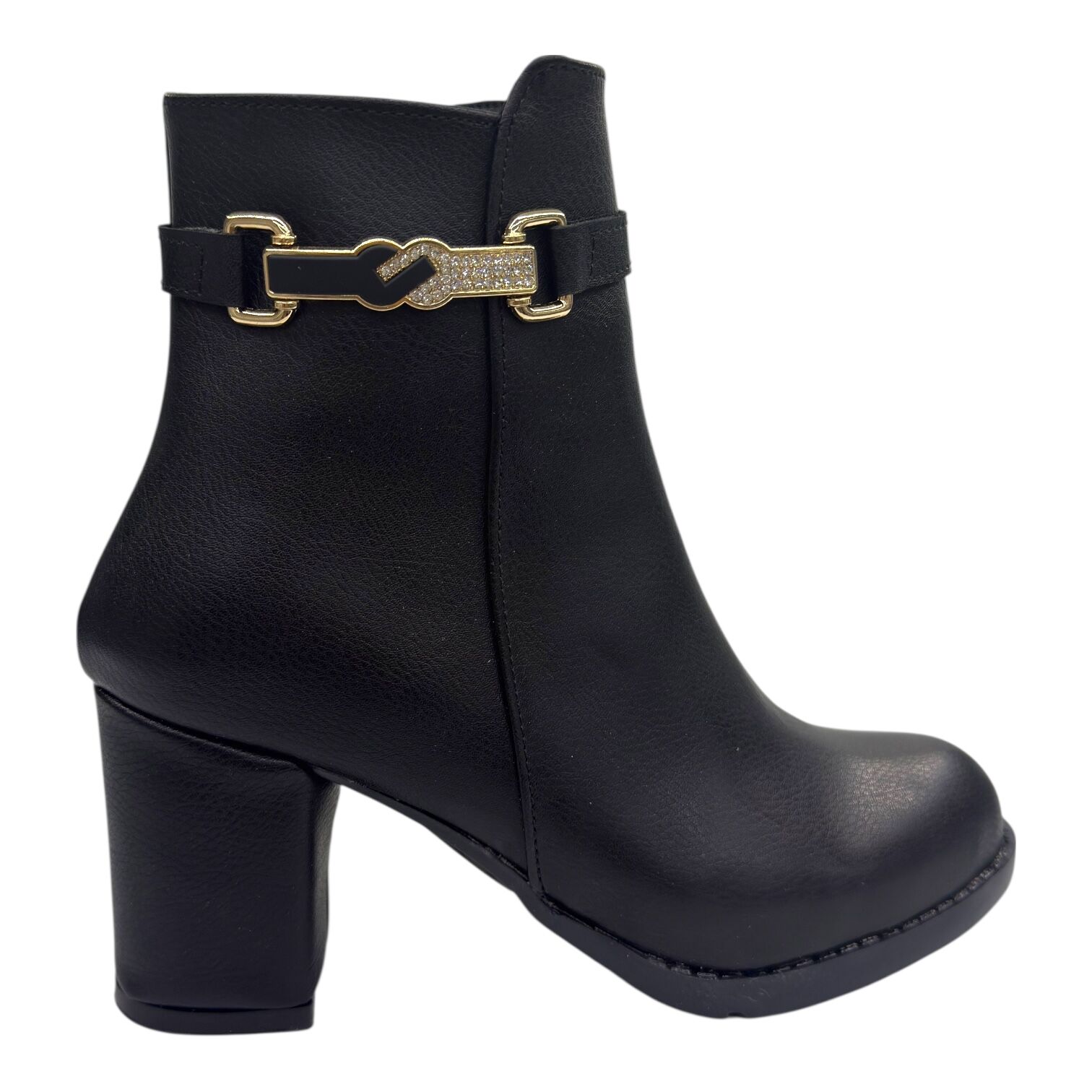 Kadın Kalın Topuklu Gold Tokalı Siyah Bot