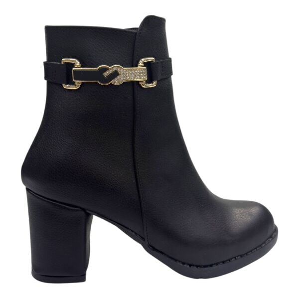 Kadın Kalın Topuklu Gold Tokalı Siyah Bot