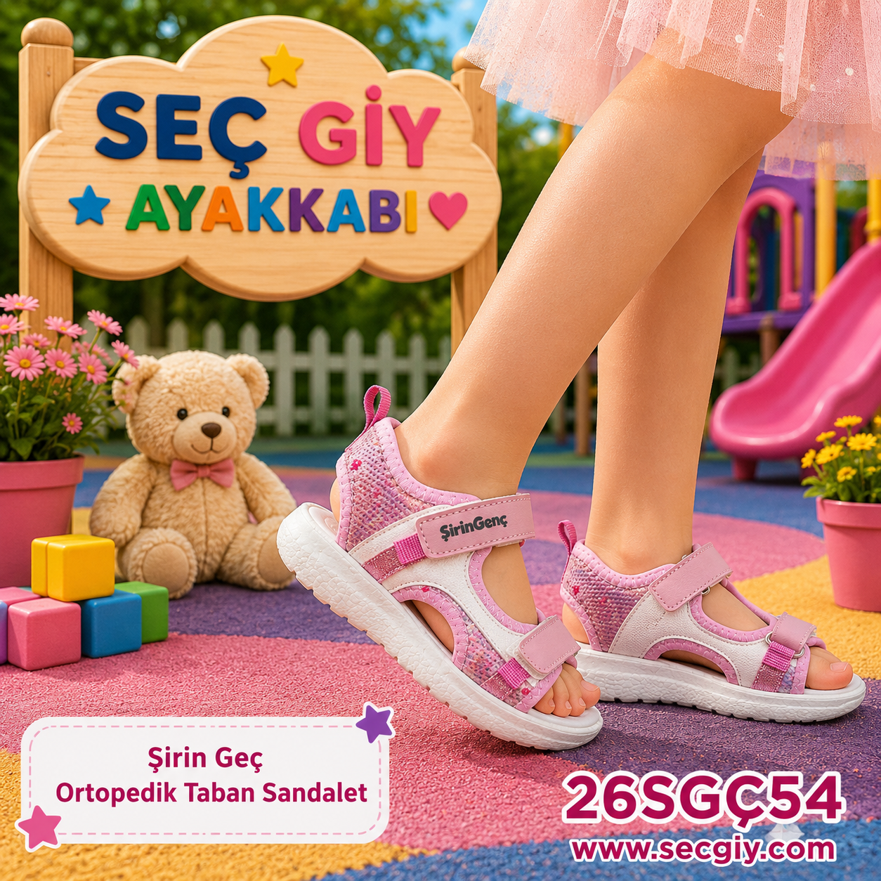 Kız Çocuk Ortopedik Cırt Cırtlı Spor Sandalet Pembe