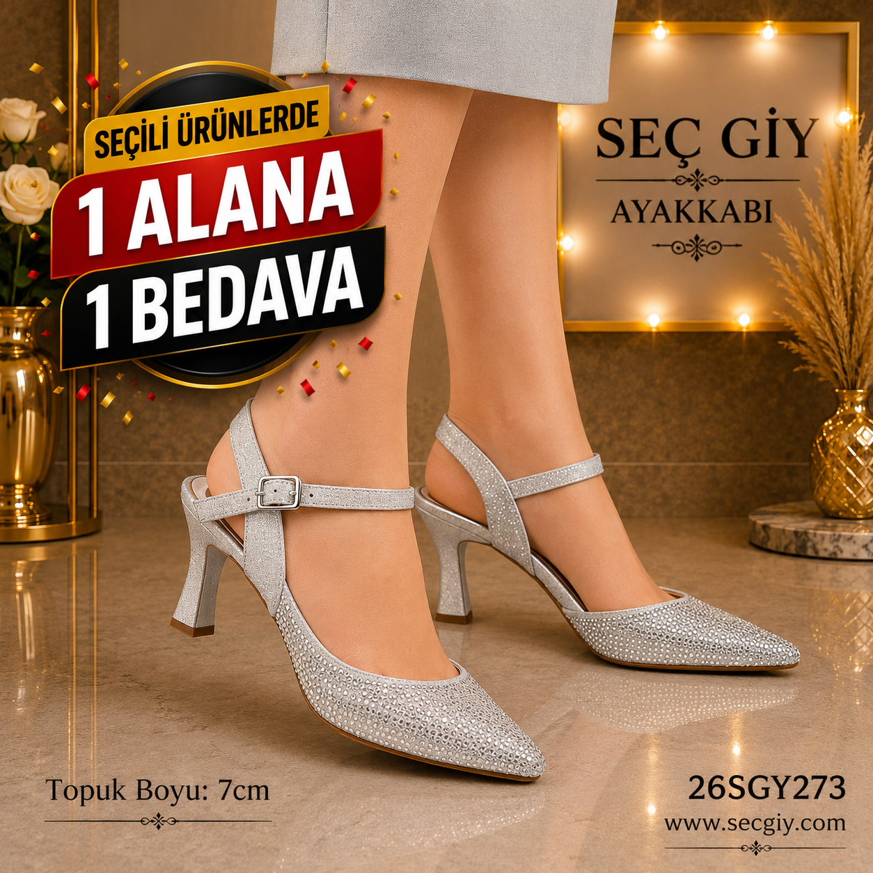 Gümüş Kadın Topuklu Ayakkabı 7 cm Abiye Model