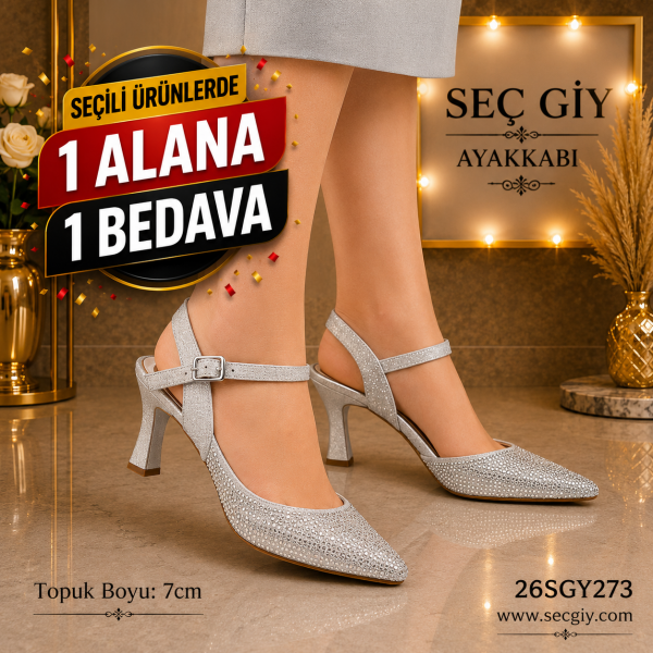 Gümüş Kadın Topuklu Ayakkabı 7 cm Abiye Model