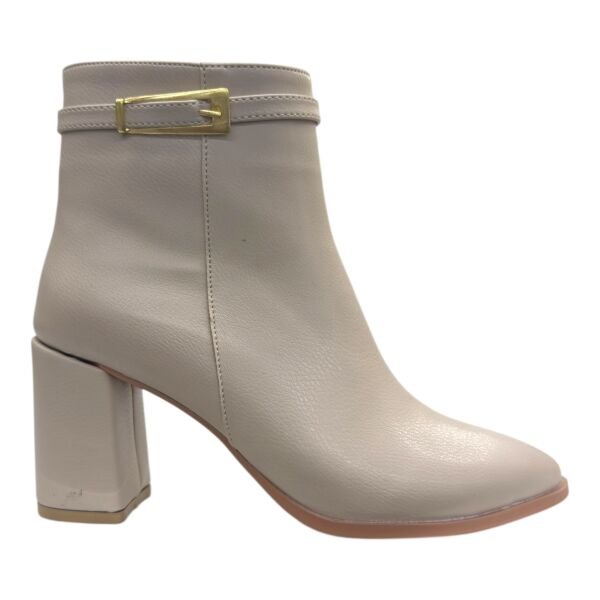 Krem Altın Tokalı Blok Topuk Kadın Bot | Şık Kışlık Kısa Bot Modeli