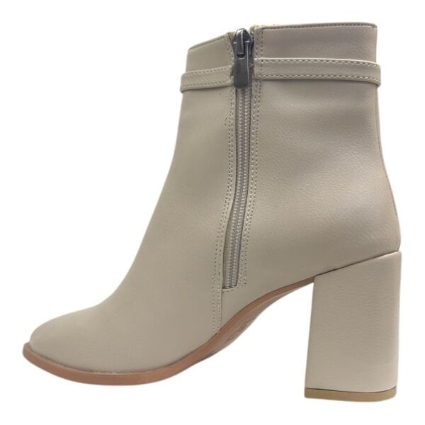 Krem Altın Tokalı Blok Topuk Kadın Bot | Şık Kışlık Kısa Bot Modeli