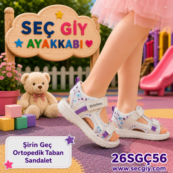 Kız Çocuk Ortopedik Cırt Cırtlı Spor Sandalet Beyaz