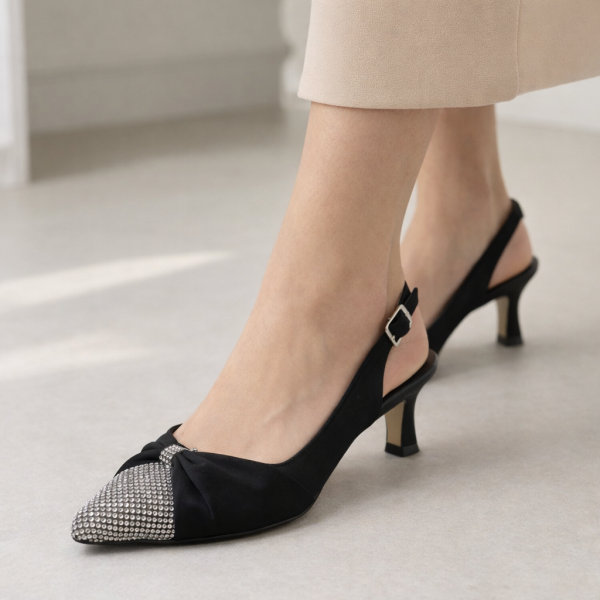 Kristal Taşlı Siyah  Topuklu Ayakkabı