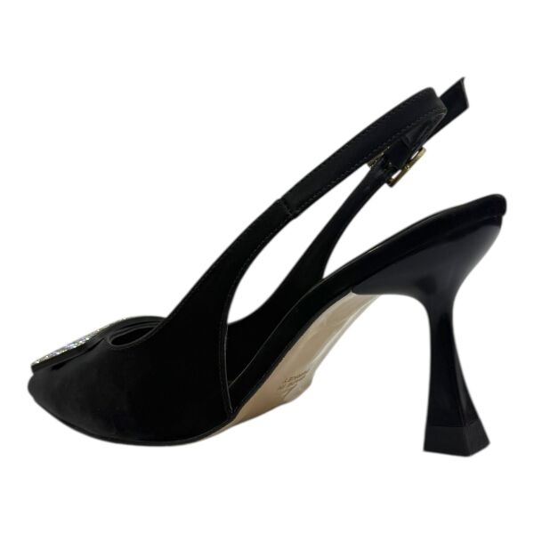 Kare Kristal Tokalı Siyah  Topuklu Ayakkabı