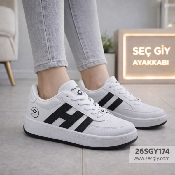 Beyaz Siyah Bayan Spor Ayakkabı – Günlük Kullanıma Uygun Rahat Sneaker