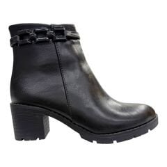 Siyah Zincir Detaylı Kalın Topuk Kadın Bot