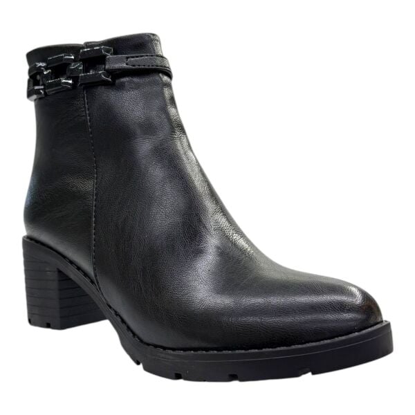 Siyah Zincir Detaylı Kalın Topuk Kadın Bot