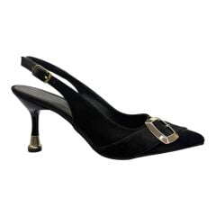 Altın Tokalı Siyah Süet  Stiletto