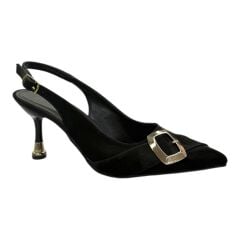 Altın Tokalı Siyah Süet  Stiletto