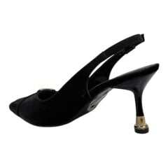 Altın Tokalı Siyah Süet  Stiletto