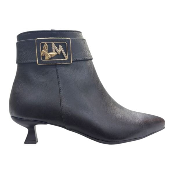 Siyah İnce Topuklu Kadın Bot | Kuş & Taş İşlemeli Aksesuarlı Bilekte Bot